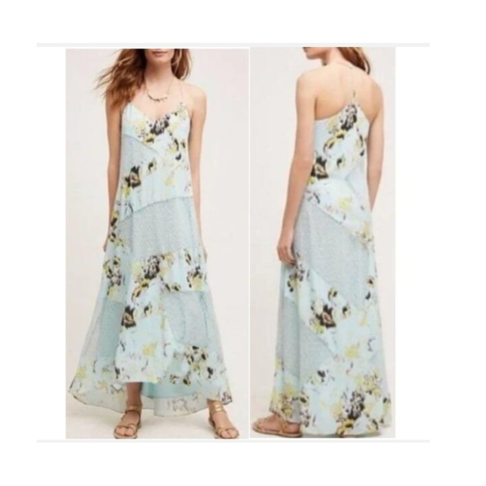 Sachin & Babi Rainflower Lace Dress 0 Blue Floral T-Back Maxi Wedding Guest NWT